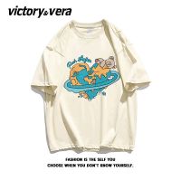 VICTORYVERA夏季2022新款潮短袖T恤女宽松纯棉小熊印花半袖上衣服