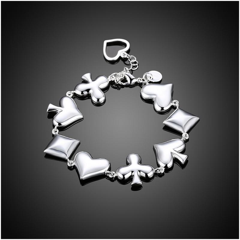 H496 Women Silver Bracelet女生饰品扑克花色趣味手链镀纯银复古送女朋友七夕情人节礼物