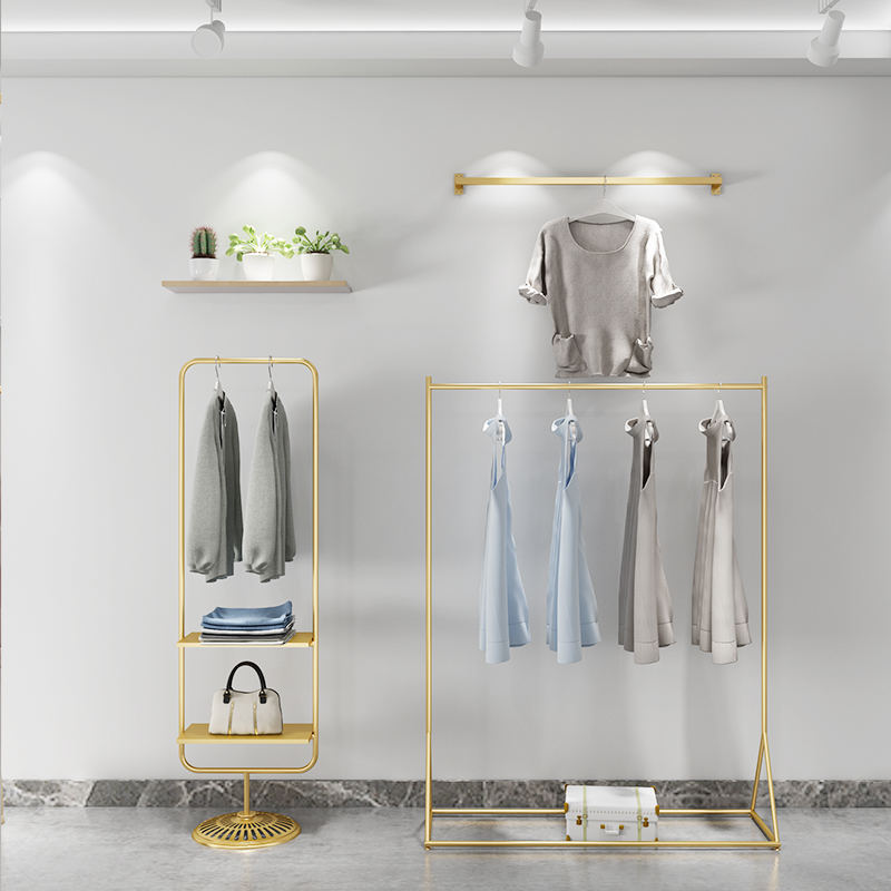 衣服架子服装店挂衣架金色女装店展示架落地式童装货架陈列架组合晾晒架 三维工匠 长120宽40高160 官方标配