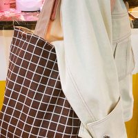 趣涉家居夏简约双面格子帆布包休闲百搭文艺复古格子购物袋单肩斜跨包生活日用收纳用品收纳包