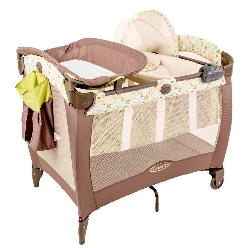 graco葛莱可折叠婴儿床便携多功能游戏床宝宝bb摇篮床无漆带滚轮加长