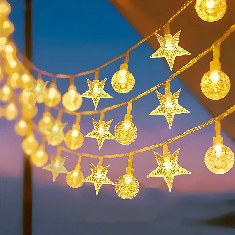 户外露营天幕氛围灯太阳能满天星星彩灯小串灯防水装饰灯夜市摆摊-10米80灯【5号电池款】(常亮+闪烁+送电池)