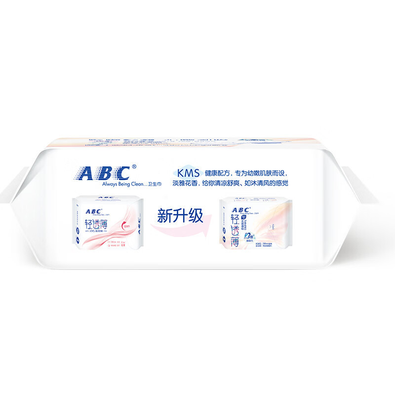 ABC 卫生巾夜用 轻透薄棉柔 表层 280mm*8片(含KMS健康配方)姨妈巾新老包装随机发货高清大图