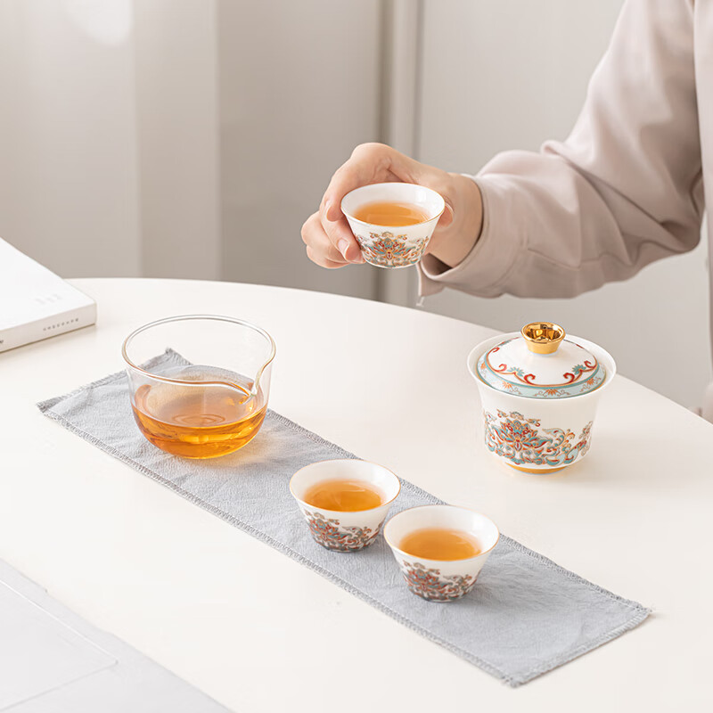 苏氏陶瓷/SUSHI CERAMICS JA02 羊脂玉敦煌宝相花旅行茶具高清大图