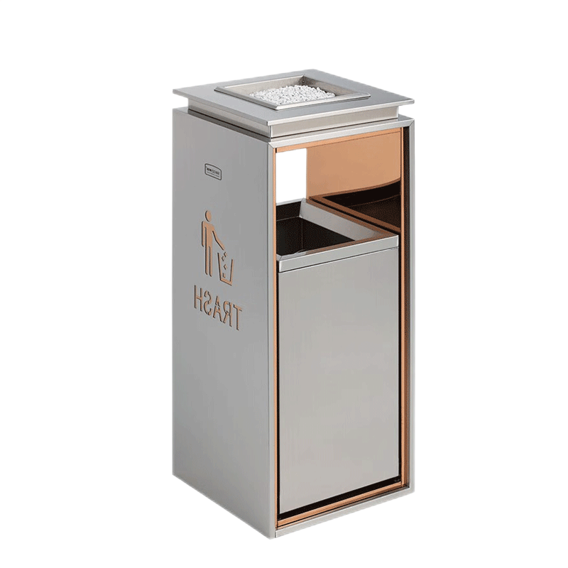 立式不锈钢垃圾桶 33*33*77cm高清大图