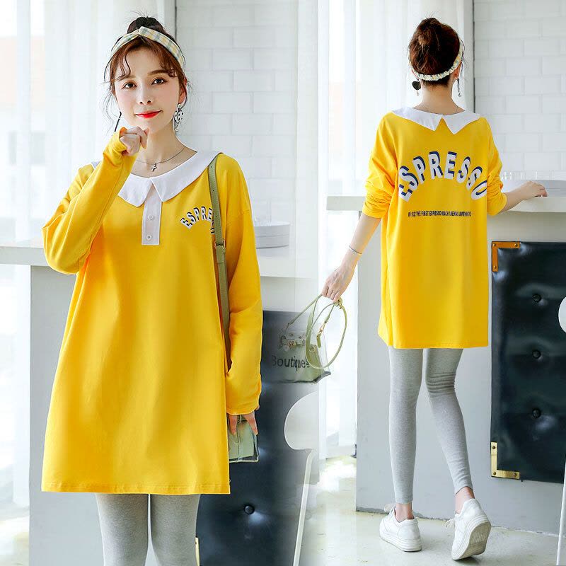 迪鲁奥(DILUAO)孕妇装秋装纯棉长袖T恤新款秋装时尚款怀孕妈妈穿的衣服宽松中长款上衣图片