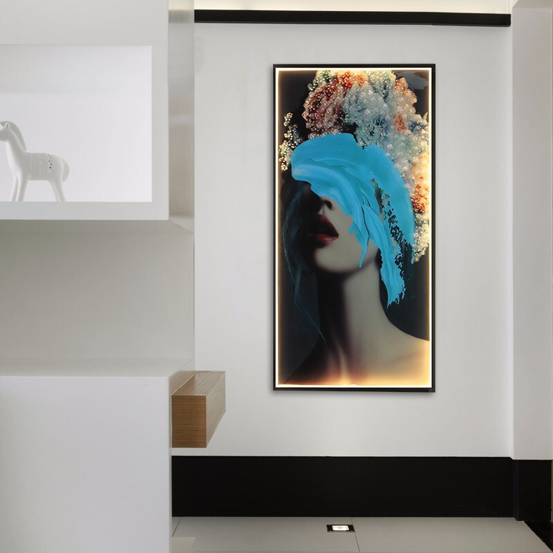澳松 时尚简约壁画灯轻奢方形美女像客厅卧室餐厅发光壁画灯竖版背景墙装饰led晶瓷带灯壁画走廊过道壁画灯