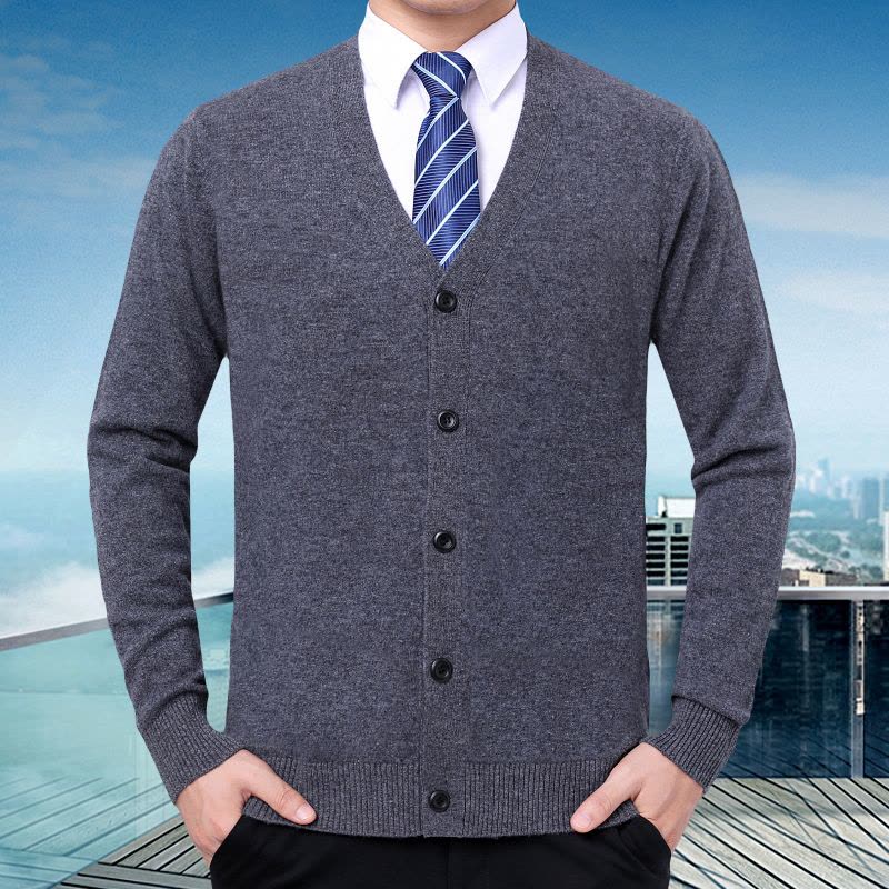 免费试穿 高端山羊绒衫男 V领扣子开衫冬装毛衣纯色外套中老年EERDS高端羊图片