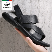 【线下专柜同款】卡帝乐鳄鱼(cartelo)新款夏季真皮男士凉鞋透气沙滩