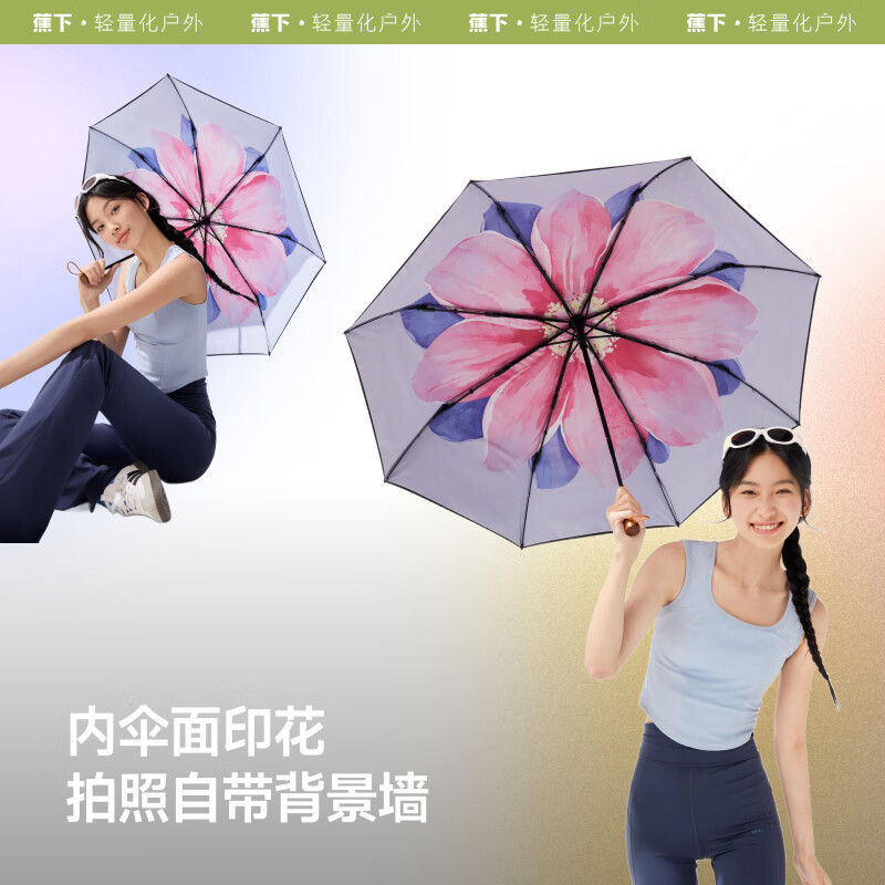 蕉下三折黑胶防晒伞BM662绯云