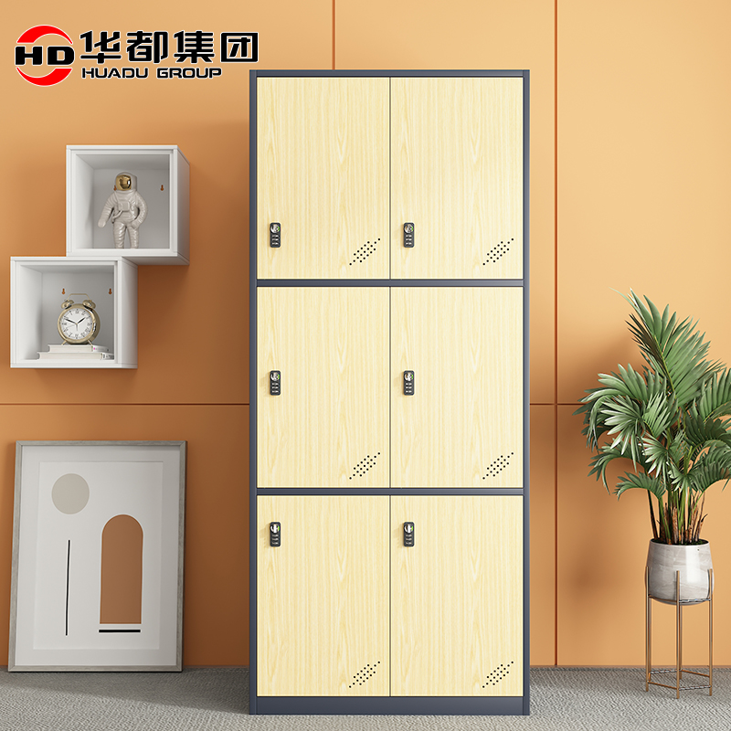 华都HDCY-22 彩雅灰黄六门更衣柜华都文件柜更衣柜档案柜资料办公柜铁皮柜钢制木纹转印柜器械柜储物柜高清大图