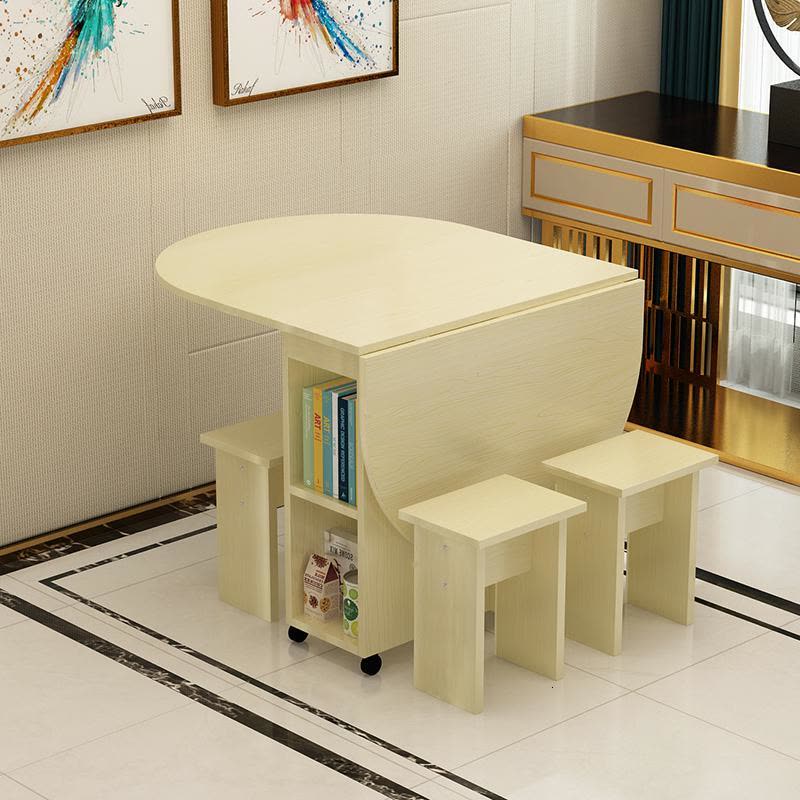 简易多功能圆形折叠餐桌椅组合餐桌小户型家用可移动简约4人饭桌图片