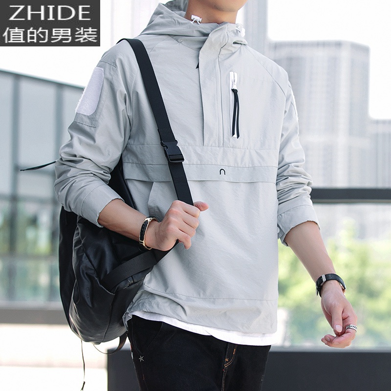 SUNTEK风衣外套男秋季新款韩版潮流工装连帽男士春秋装夹克上衣服风衣高清大图