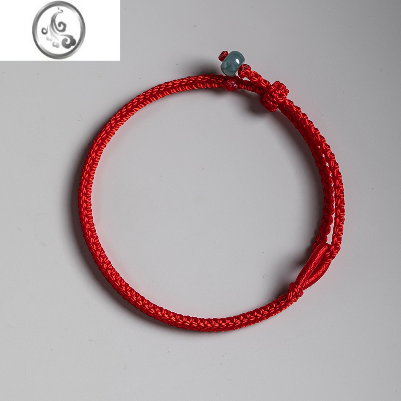 jimi手工编织细款八股简约本命年好运红绳手链翡翠珠情侣手绳