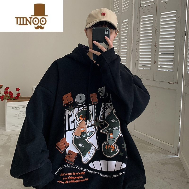 YANXU连帽卫衣男款新款潮牌卡通印花外套感美式慵懒chic上衣服