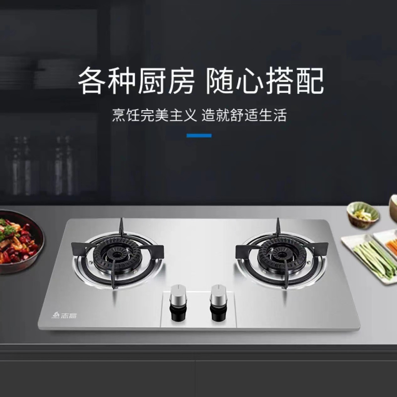 志高(CHIGO)F206A5.2大火力双灶眼灶具一级能效家用台嵌两用不锈钢面板熄火保护燃气灶(天然气)