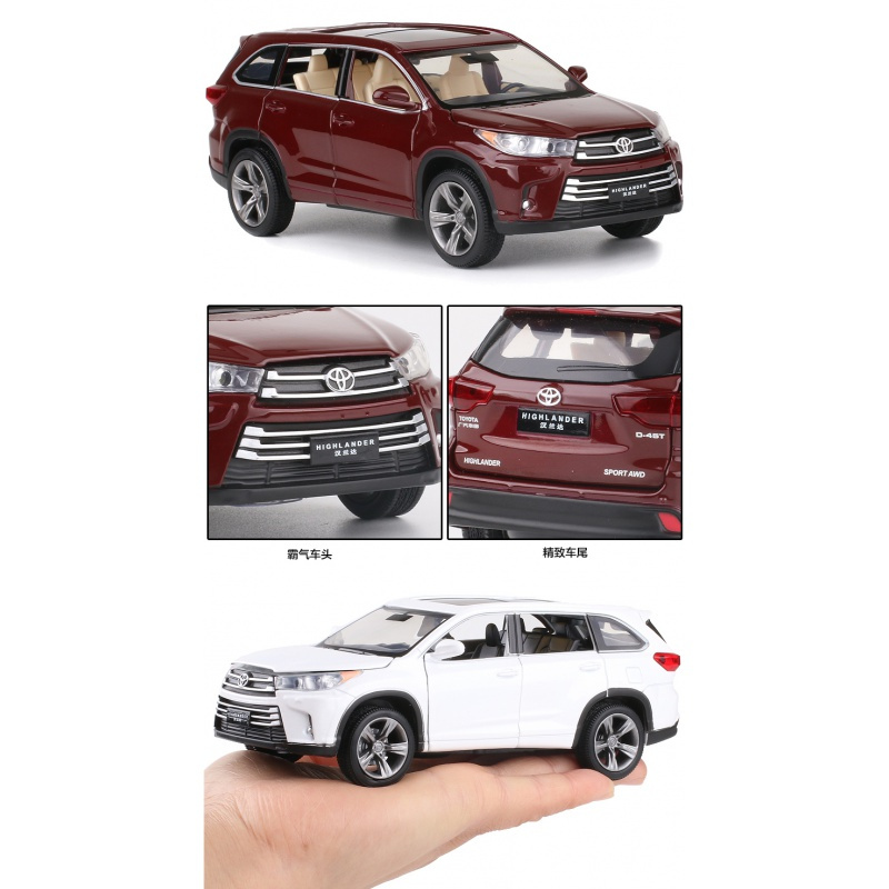 模型合金摆件6开金属小汽车男孩儿童玩具 新款丰田汉兰达(礼盒装白色)