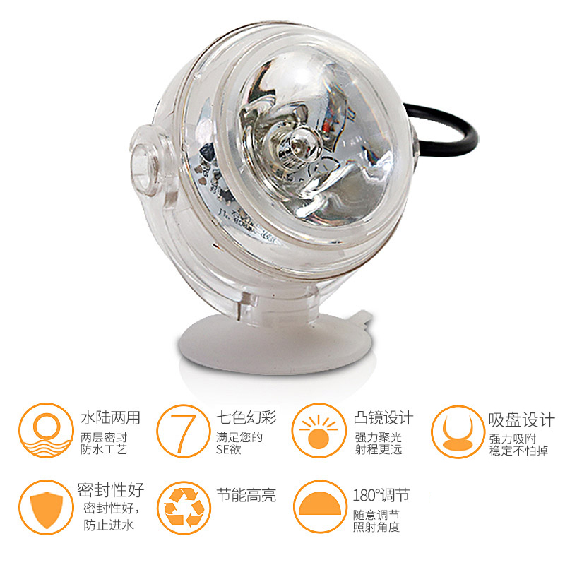 圆形鱼缸灯管射灯照明灯led灯夜灯防水水底潜水七彩夜间小灯小型高清大图