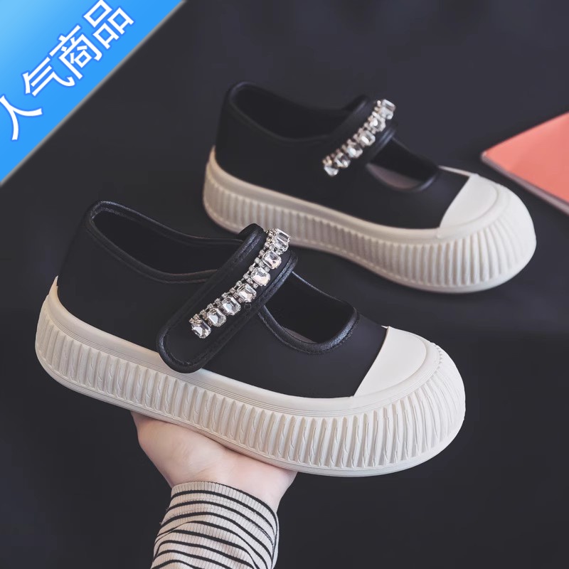 SUNTEK魔术贴帆布鞋女2023新款夏季薄款透气懒人一脚蹬玛丽珍小白鞋高清大图