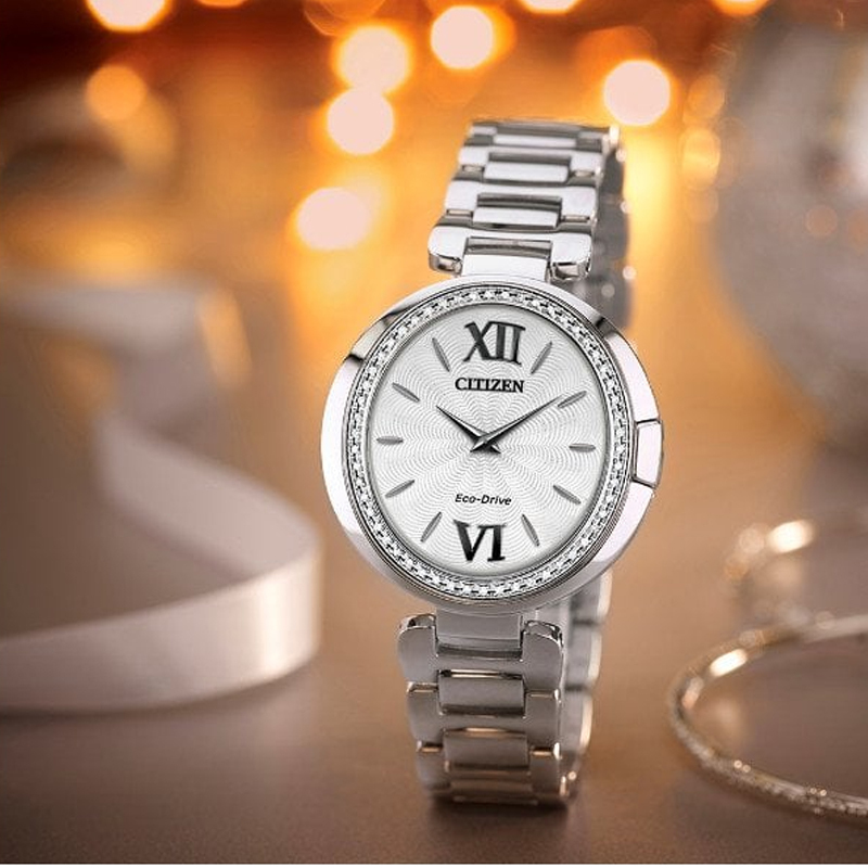 西铁城citizencapella系列光动能时尚优雅镶钻腕表女士手表石英表女表