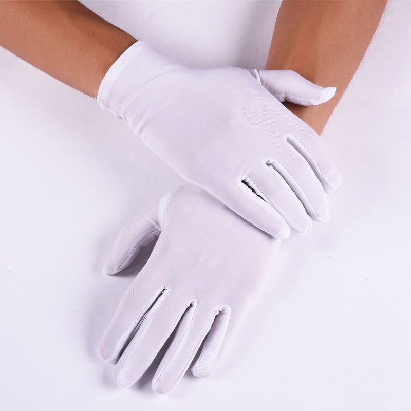 男氨纶珠宝专用手套白色短薄款春夏季防晒礼仪舞蹈高弹力演出紧身氨纶