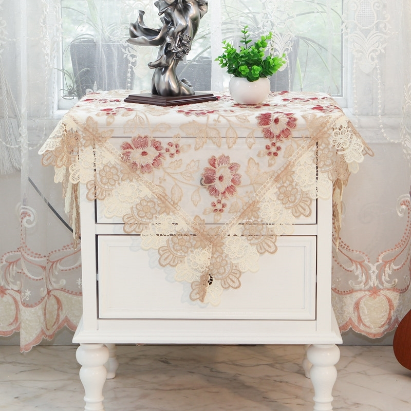 欧式田园布艺床头柜绣花防尘盖布罩圆形五斗柜盖防尘罩