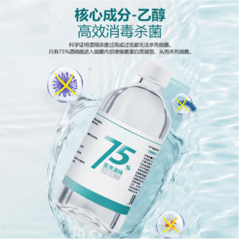 海氏海诺 75%酒精乙醇消毒液医用酒精皮肤物品清洁消毒护理 500ml单瓶装高清大图