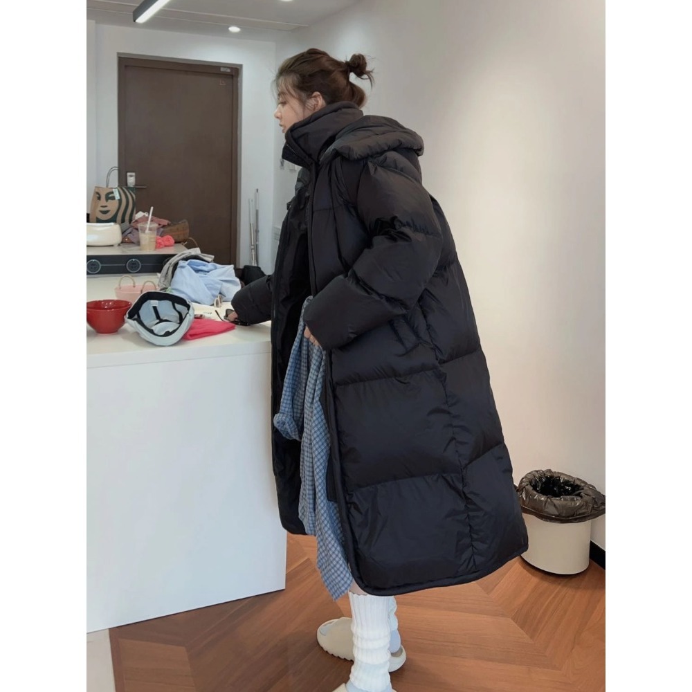 2025年新款宽松加厚棉服长款过膝连帽棉服外套时尚网红ins韩版高清大图
