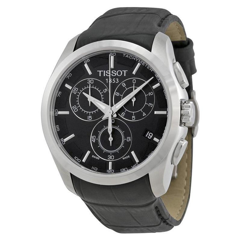 天梭tissot男表chronograph男士计时码表黑色表盘黑色爬行动物印花