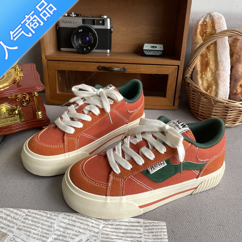 SUNTEK复古百搭焦马兰帆布鞋女2023春夏新款小众原创小白鞋休闲学生板鞋高清大图