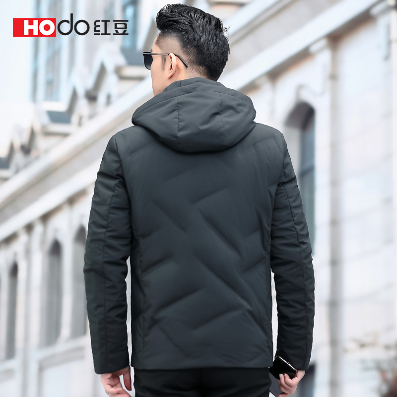 HODO红豆男装 男士羽绒服 冬季可脱卸连帽短款保暖羽绒服外套