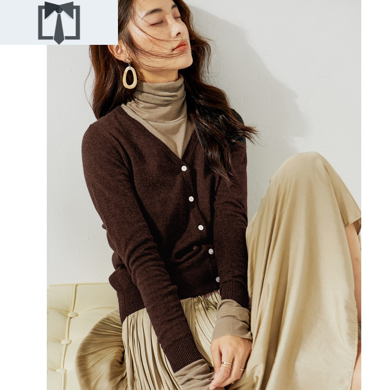 suntek细密软糯显瘦v领针织开衫女秋冬内搭叠穿打底毛衣开衫外套毛衣