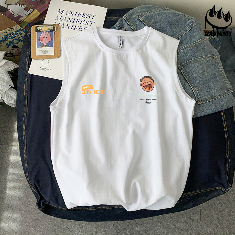 Claw money卡通印花背心男夏季宽松运动无袖T恤学生百搭篮球坎肩