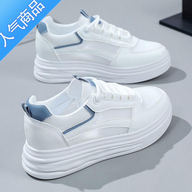 SUNTEK内增高小白鞋女鞋34码运动鞋夏款2023新款配裙子网面透气厚底单鞋高清大图