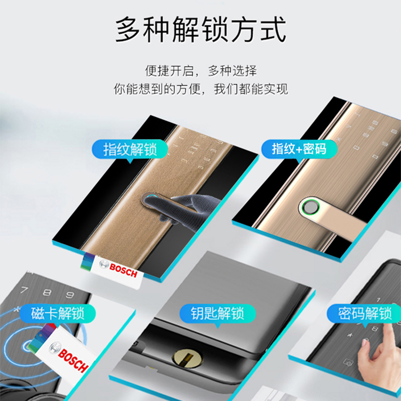博世(BOSCH) 指纹锁智能锁智能门锁电子锁 智能家居家用防盗门密码磁卡锁 ID450J琥珀金高清大图