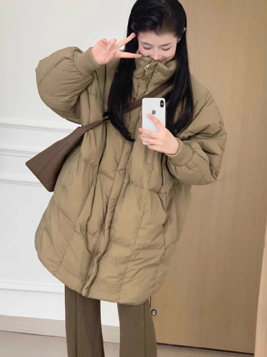 2025年新款羽绒棉服女冬季韩版中长款棉袄宽松过膝加厚棉衣外套潮 卡其色 L