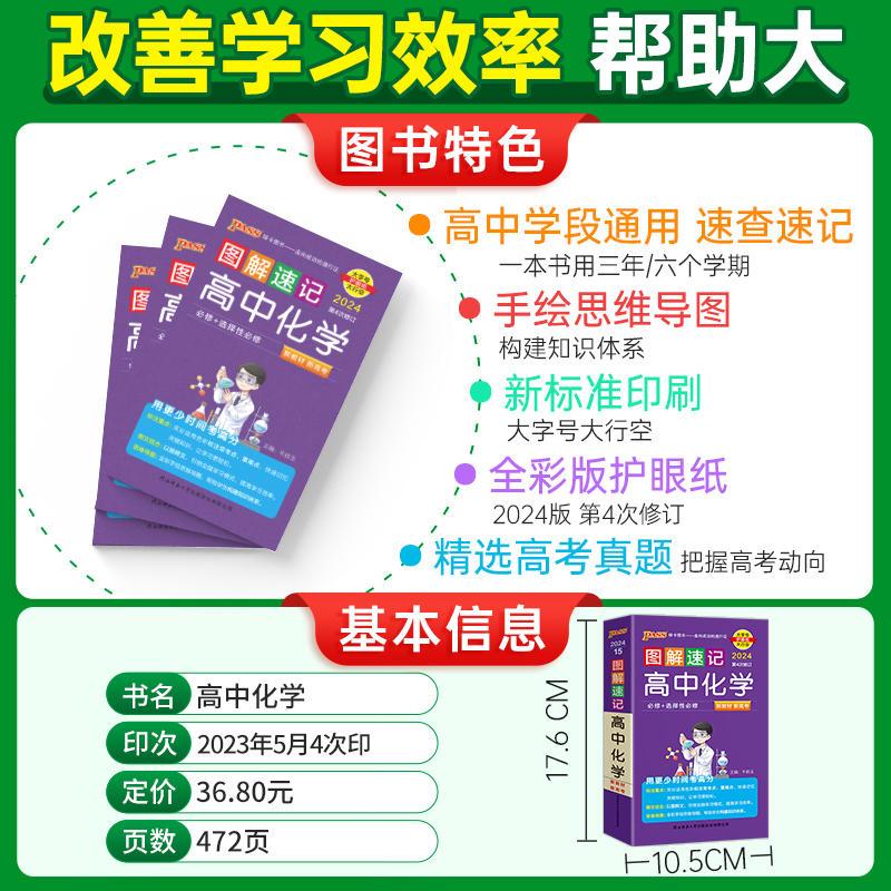 高中化学 高中通用 [正版]2024版pass绿卡图书图解速记高中化学知识大全化学公式手册小本高中化学方程式手册口袋书高