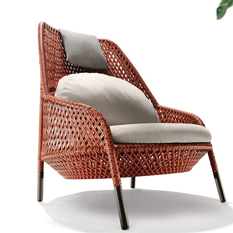 质凡 户外家具藤沙发单人休闲藤椅设计师庭院沙发茶几组合 单人位高背沙发[橙色]高清大图