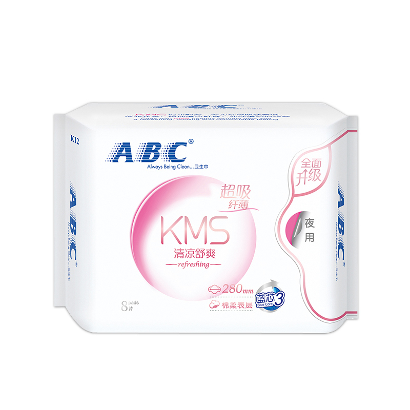 ABC卫生巾棉柔排湿表层轻透薄夜用280mm8片