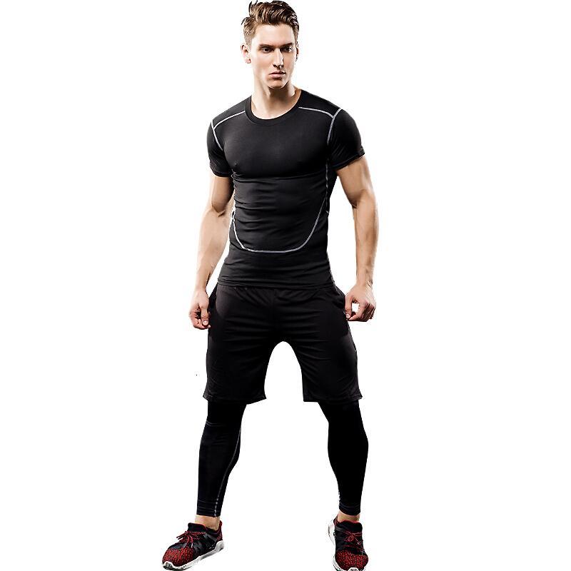 健身服男套装三件套健身房运动服速干短袖紧身衣篮球训练裤跑步服