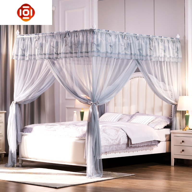 宫廷蚊帐家用落地1.5m1.8m床纹账支架三开加密加厚公主风 三维工匠