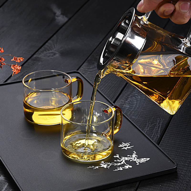 功夫茶具加厚公道杯耐热高温玻璃带茶漏茶海四方公杯过滤茶器-加厚方形360毫升(配玻璃龙把过滤)