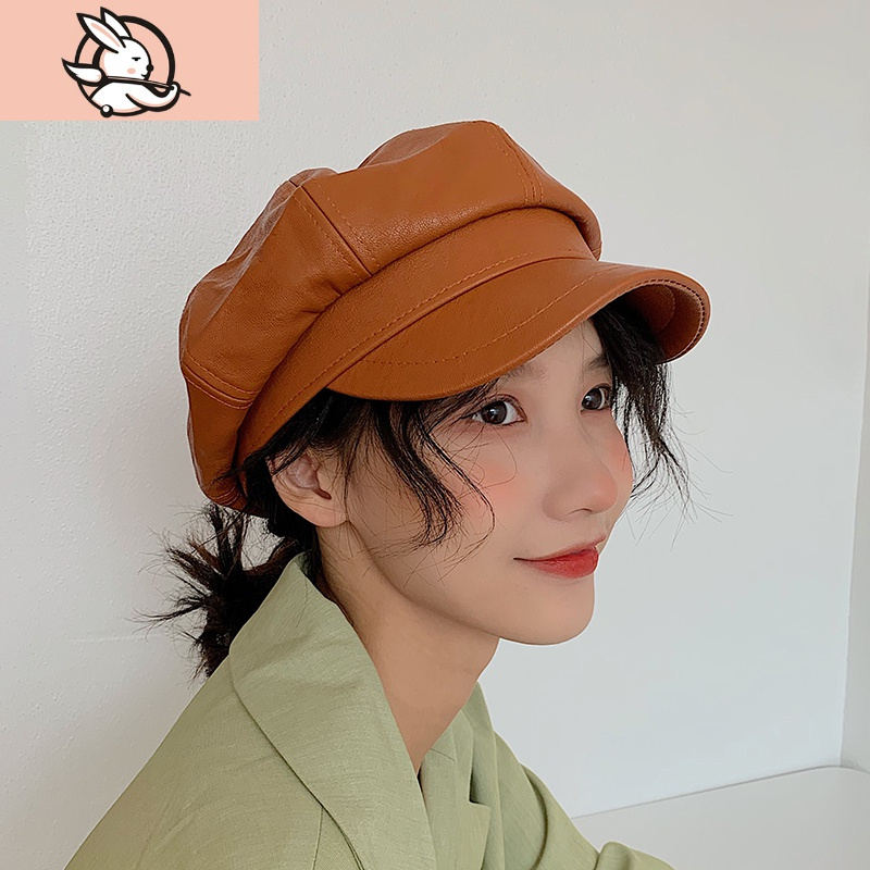 HUAYANGTUpu皮质八角帽女潮秋冬英伦复古网红报童帽韩版百搭鸭舌贝雷帽子帽子童