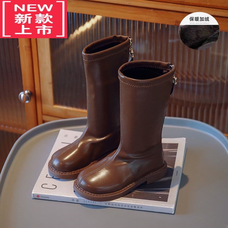 可莉允女童鞋儿童靴子2022冬季新款保暖长靴女孩时尚二棉皮靴加绒长筒靴图片