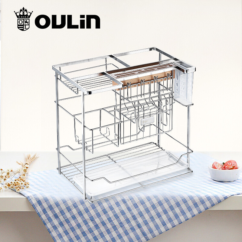 欧琳拉篮魔立方新概念S106(零售云)不锈钢抽屉式调味篮碗篮 调味拉篮阻尼轨道厨房橱柜碗架调料置物架高清大图
