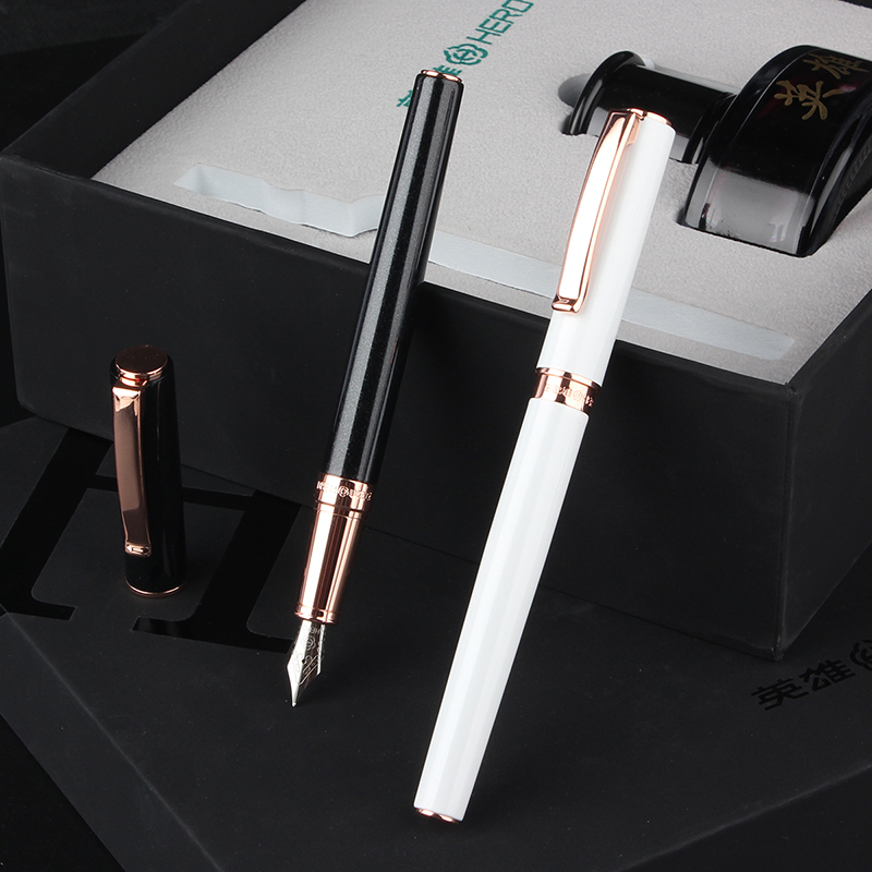 英雄(hero)钢笔商务办公铱金钢笔 珠光喷漆笔身简约型墨水礼盒套装