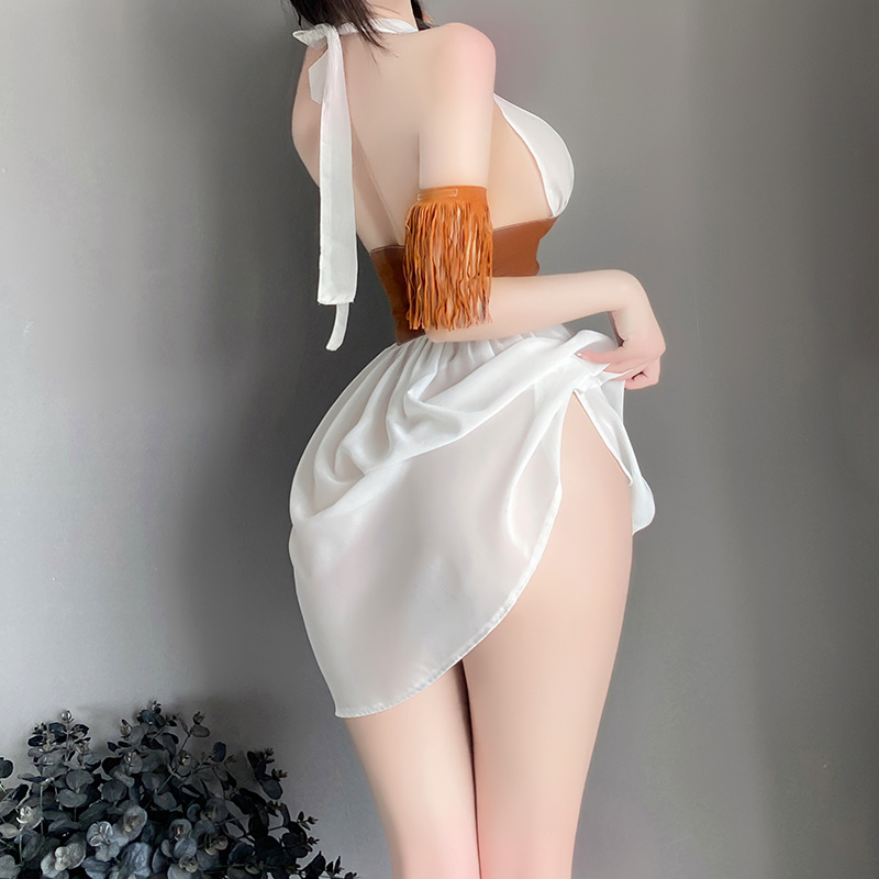 霏慕女式情趣睡衣气质性感情趣内衣西部女郎前开襟绑带套装挂脖短裙床上衣服6611高清大图