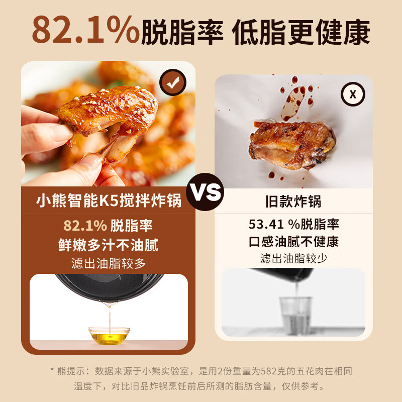 小熊(Bear)空气炸锅 不用翻面 家用 6.5L大容量 微电脑触控微蒸嫩烤 可视电炸锅 智能操控QZG-E14K5