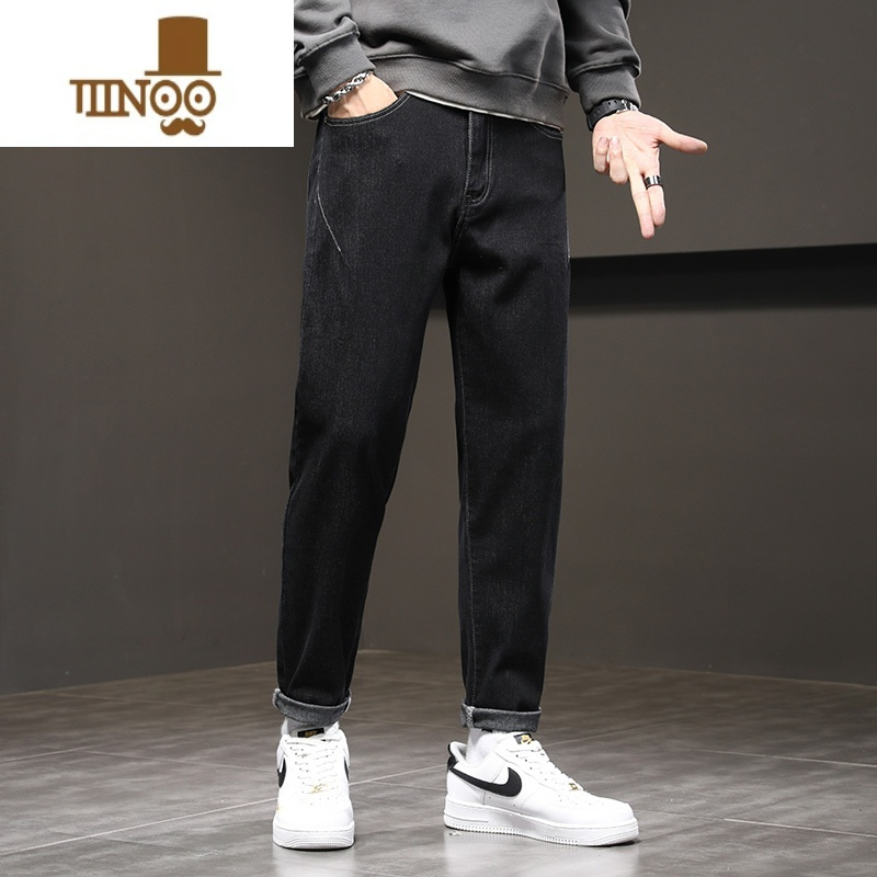 yanxu黑色牛仔裤男士款宽松直筒男生休闲薄款弹力新款夏季裤子男款
