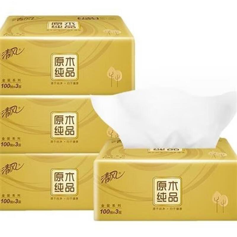 清风原木金装系列 100抽3层抽取式面纸 AR42GZZ2(24包/箱)整箱